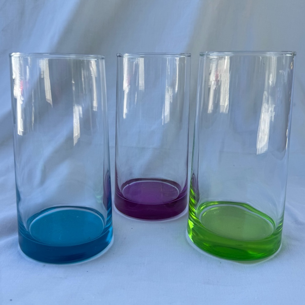 Vintage 80s Colorful Glass Tumblers Set